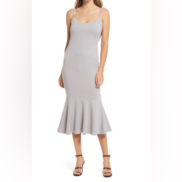 NWT Katie May Twirl Crepe Draped Back Midi Dress Grey Size Medium - Picture 1 of 11